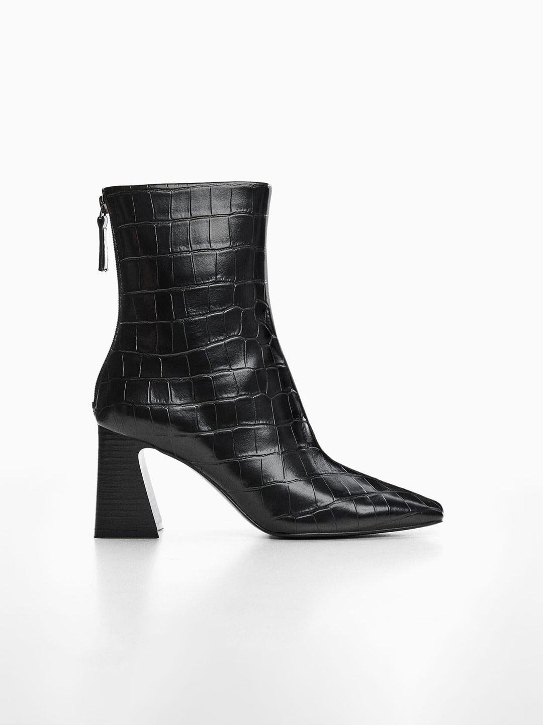mango women croc textured mid-top block heel boots