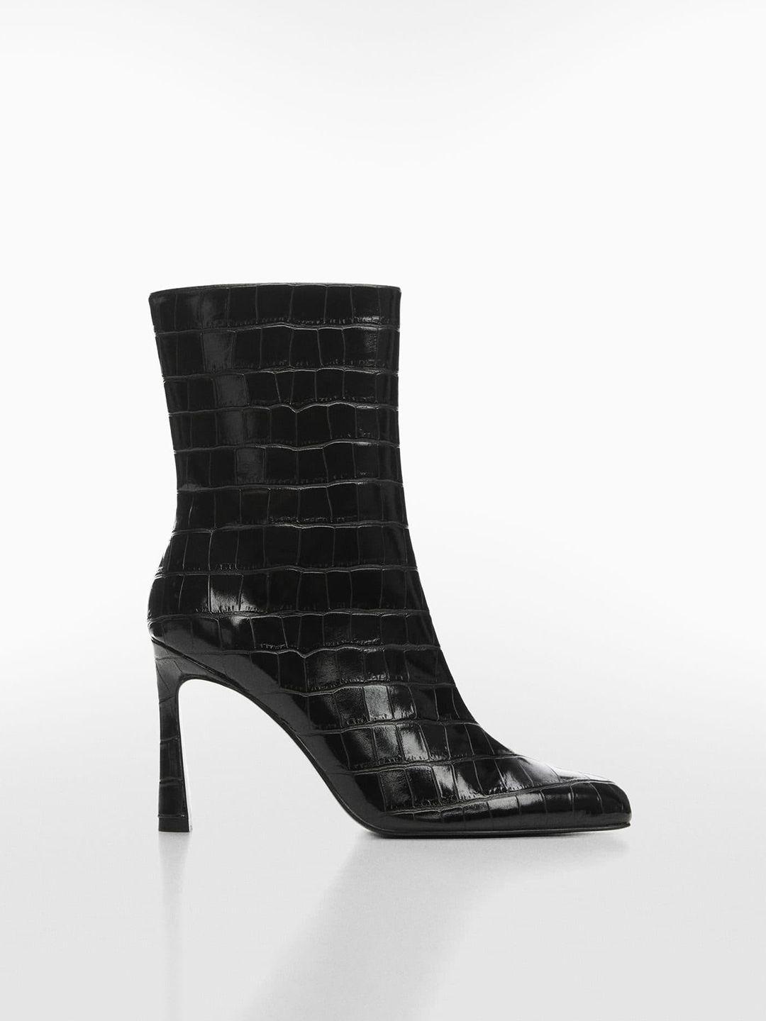 mango women croc textured mid-top slim heel boots