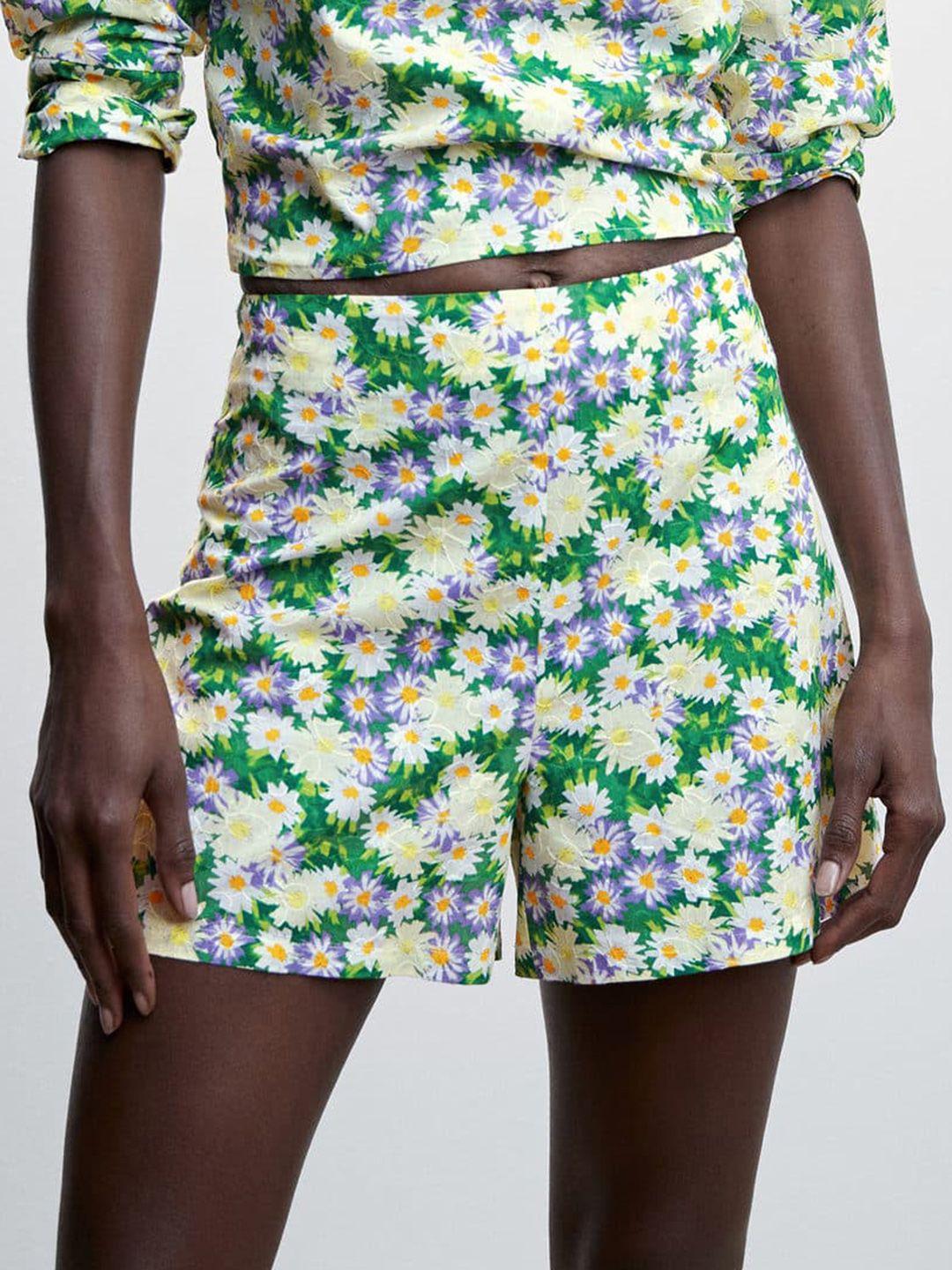 mango women floral printed pure cotton shorts