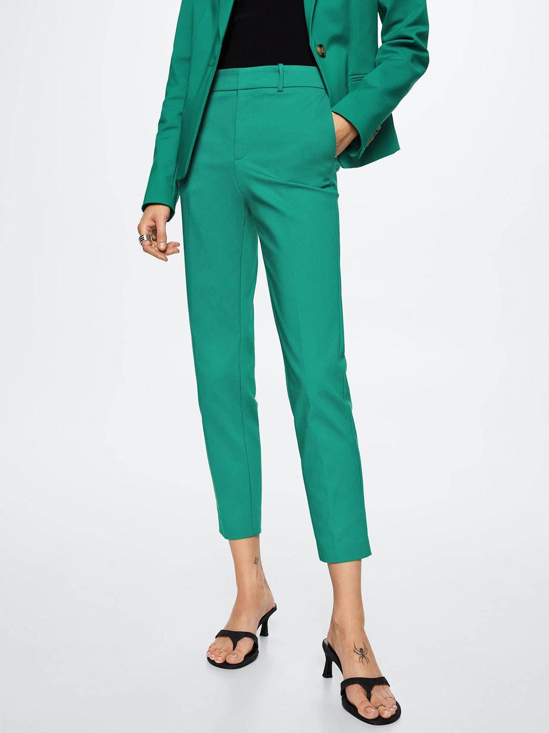 mango women green slim fit trousers