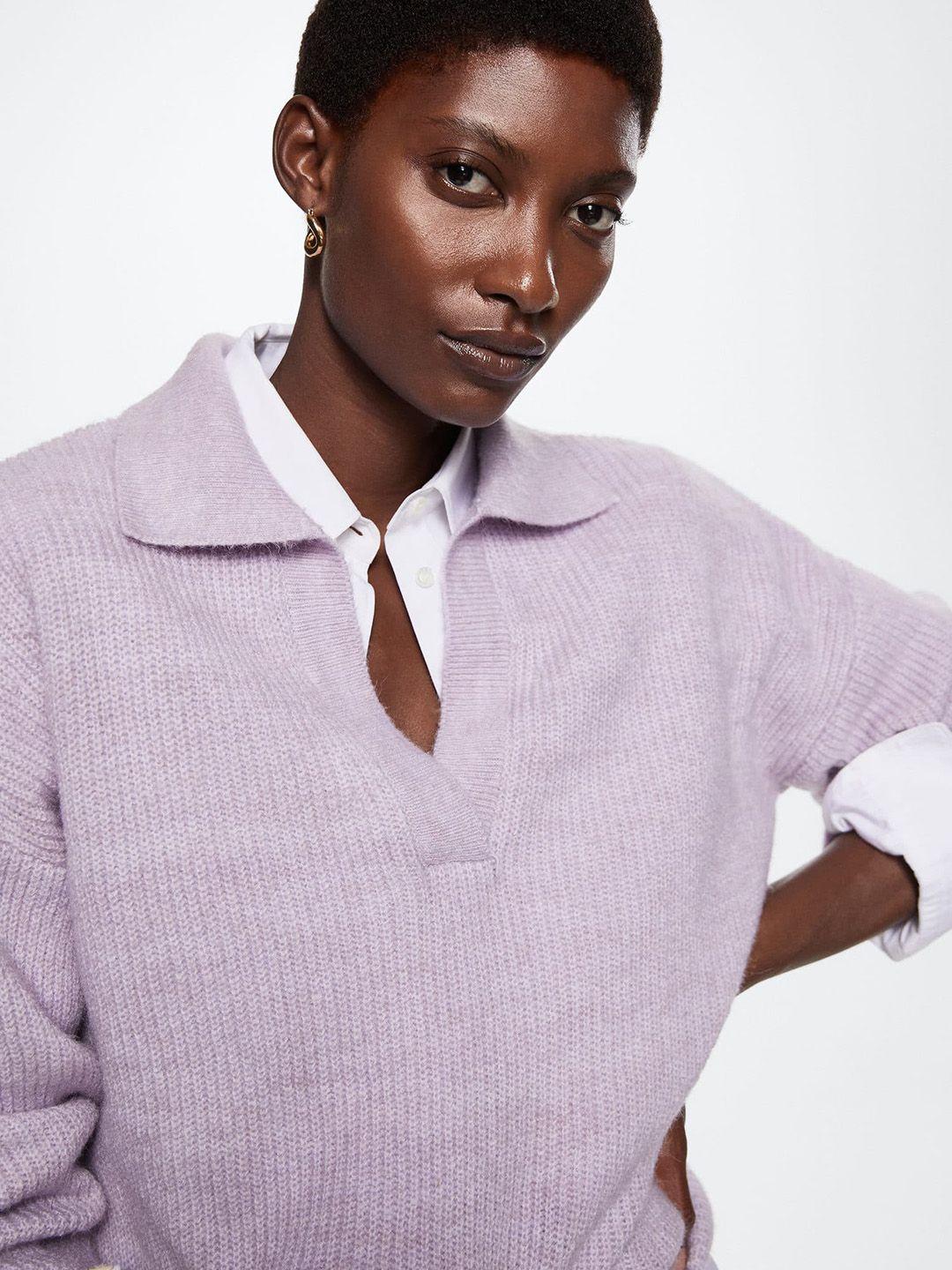 mango women lavender ribbed sustainable pullover