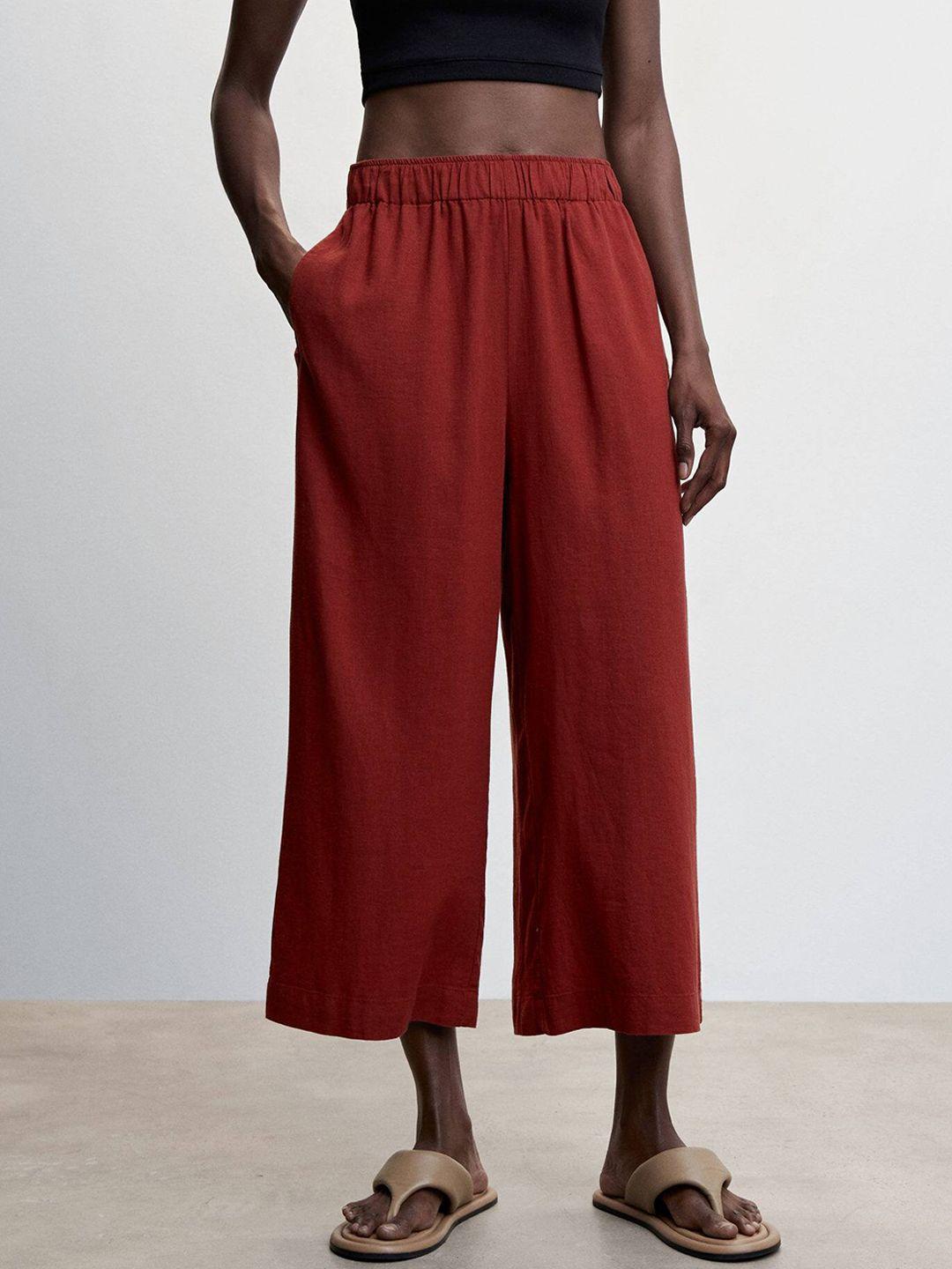 mango women linen viscose high-rise culottes trousers