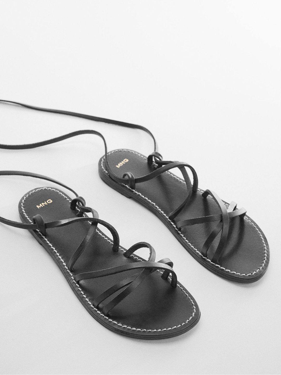 mango women mid-top sustainable leather open toe flats