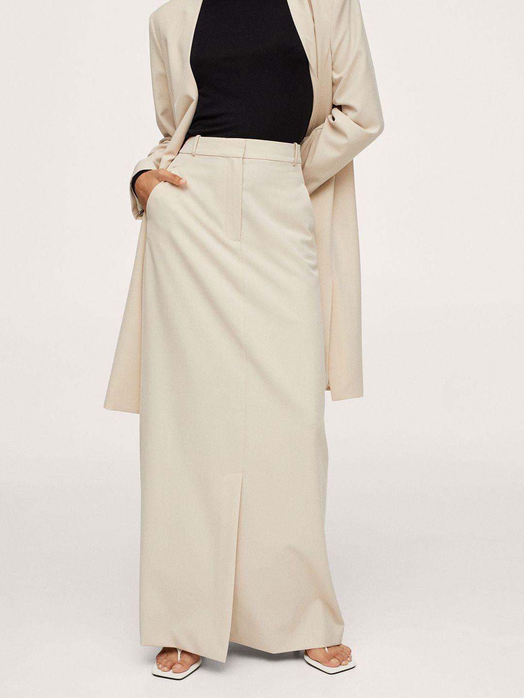 mango women off-white solid karibu-a straight maxi skirt