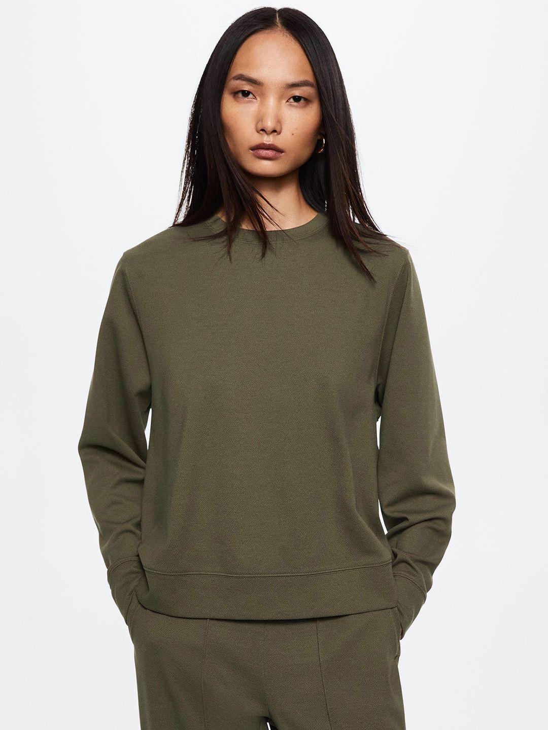 mango women olive green round neck knitted sustainable pullover