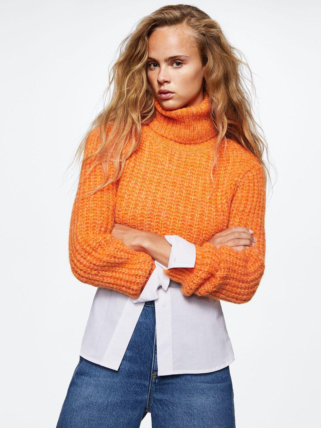 mango women orange crop sweater