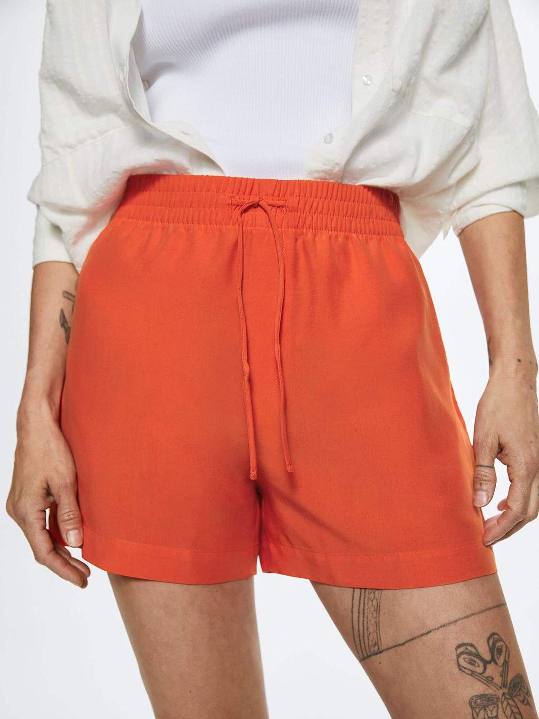 mango women orange solid shorts