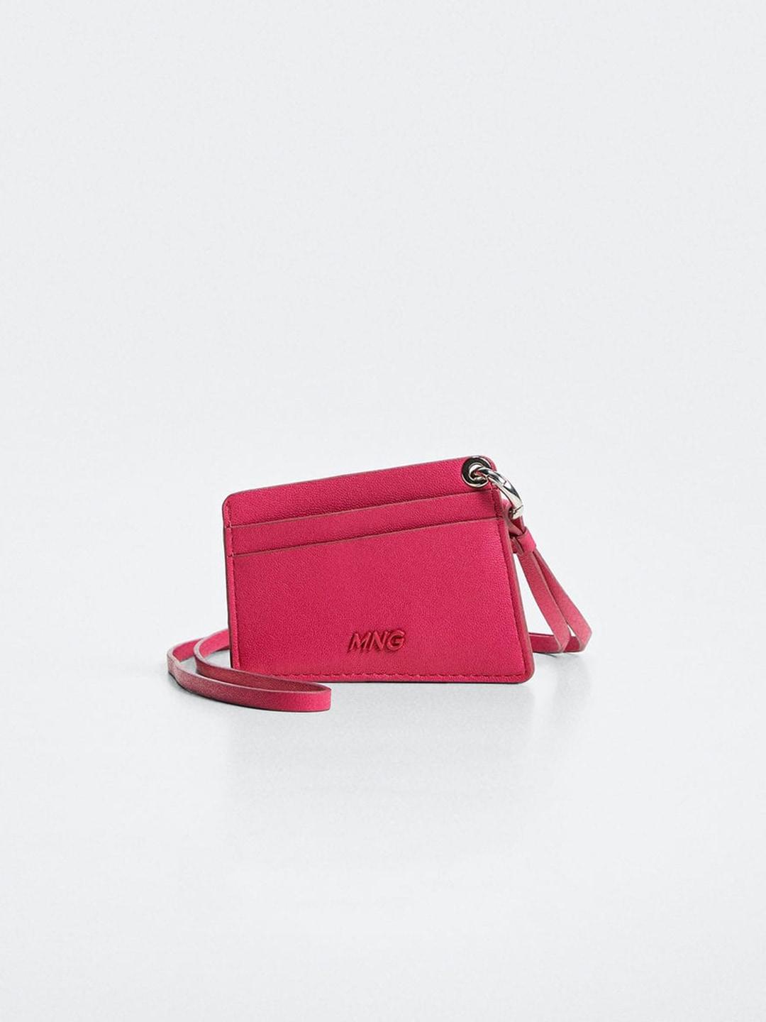 mango women pink silver-toned solid card holder
