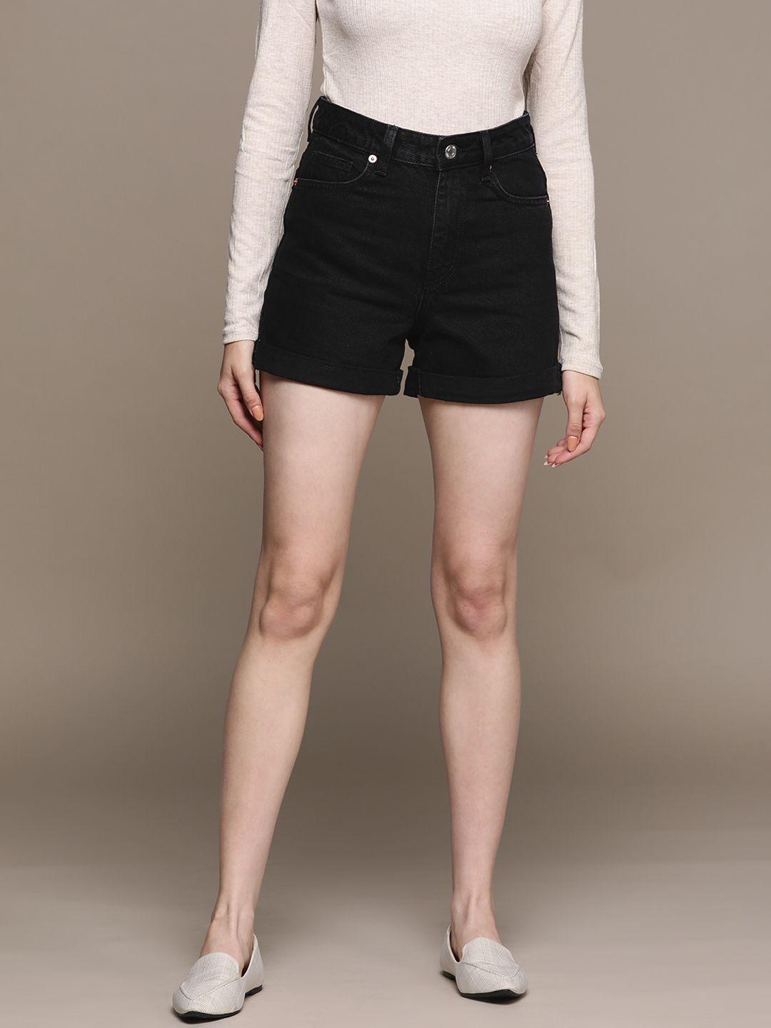 mango women pure cotton high-rise mom fit denim shorts