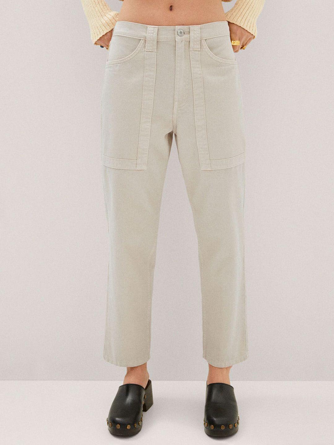 mango women pure cotton slouchy fit high-rise jeans