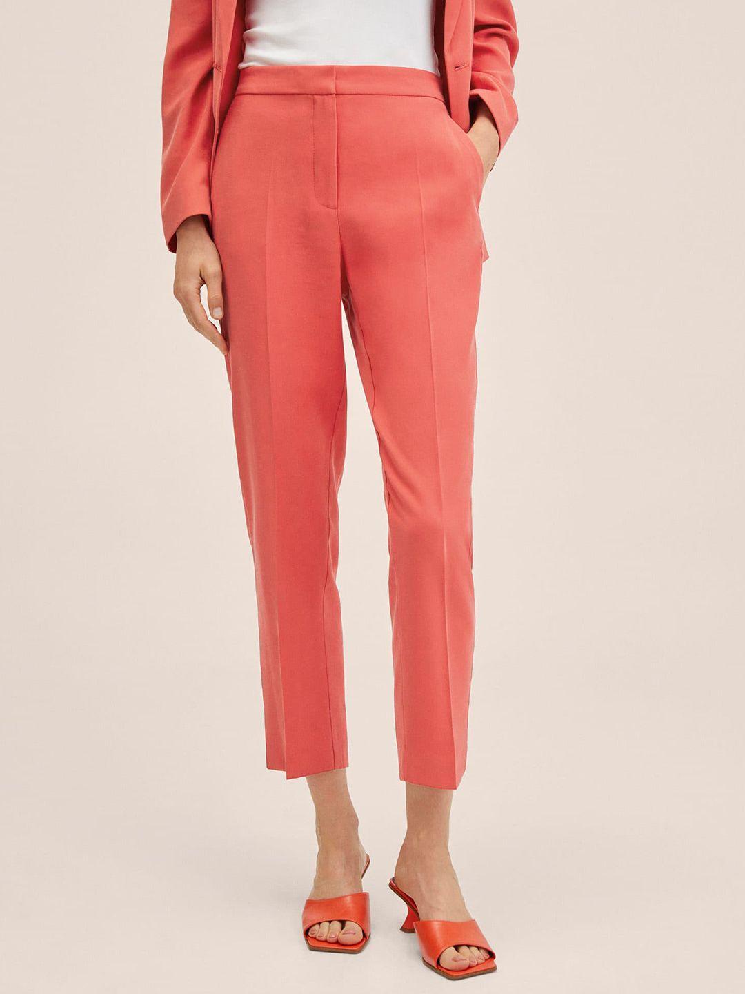 mango women red solid trousers