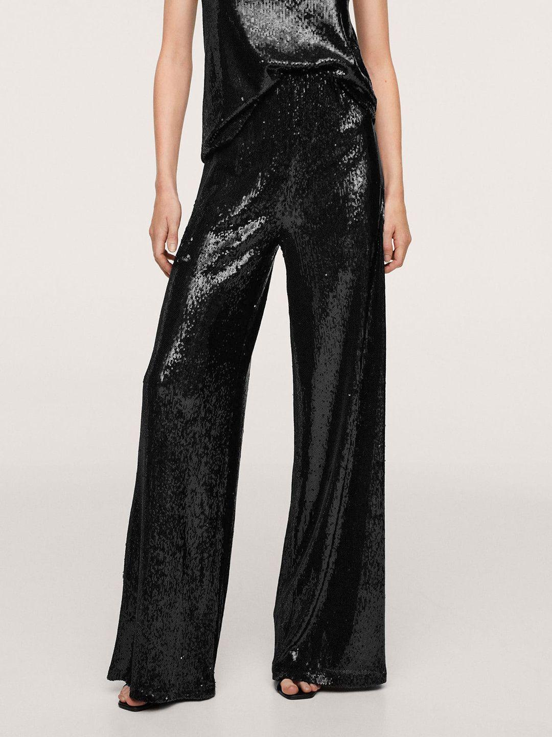 mango women sequinned flared trousers