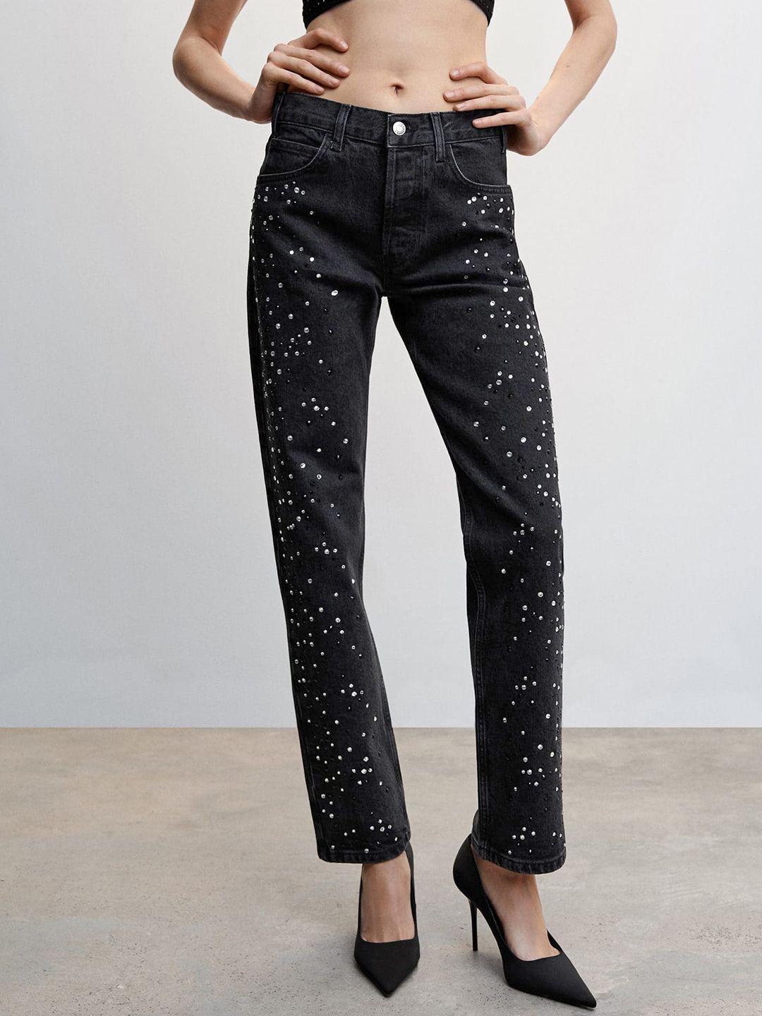 mango women straight fit embellished detailed sustainable jeans
