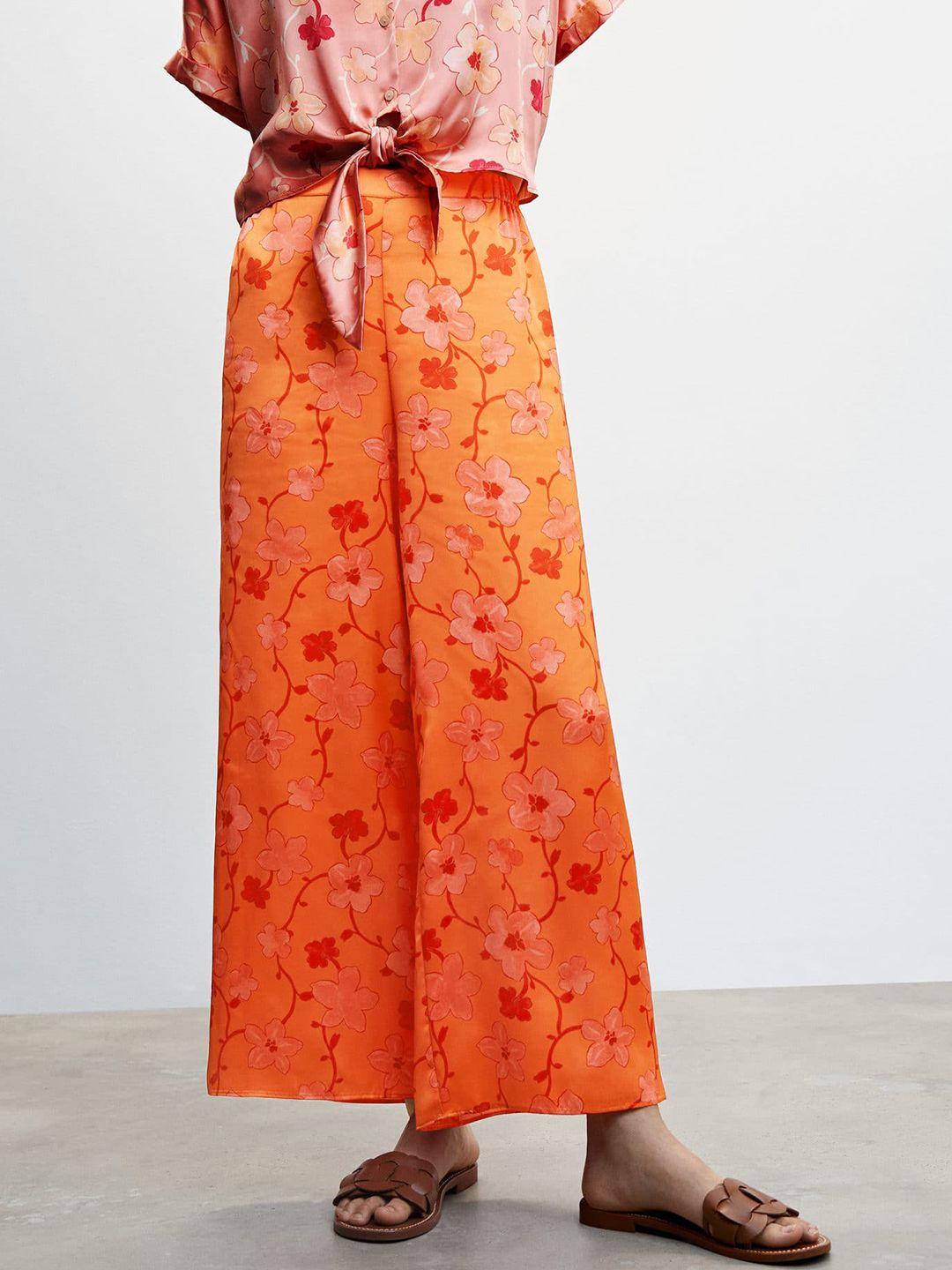 mango women sustainable satin finish floral printed trousers
