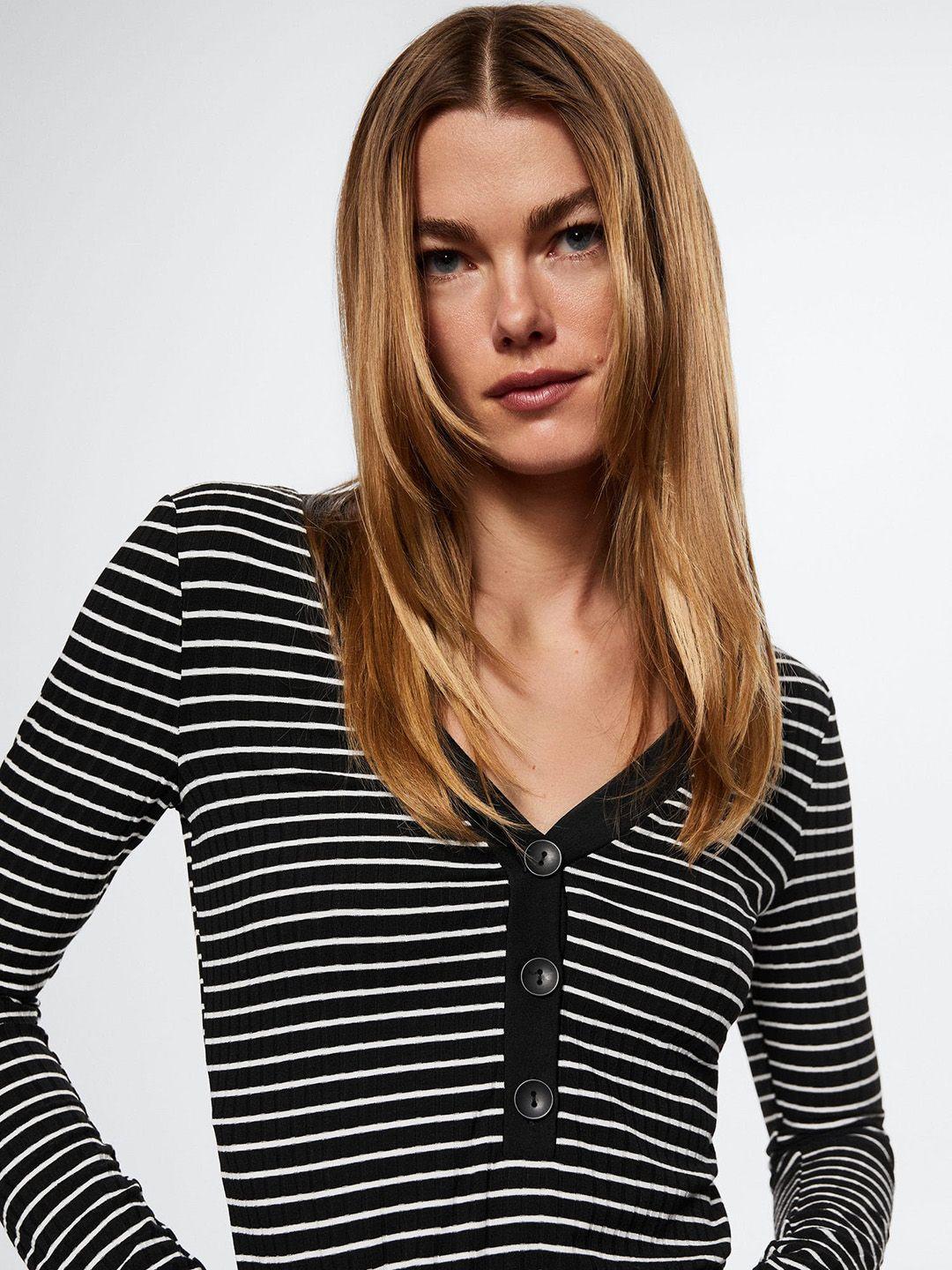 mango women sustainable striped v-neck monochrome t-shirt