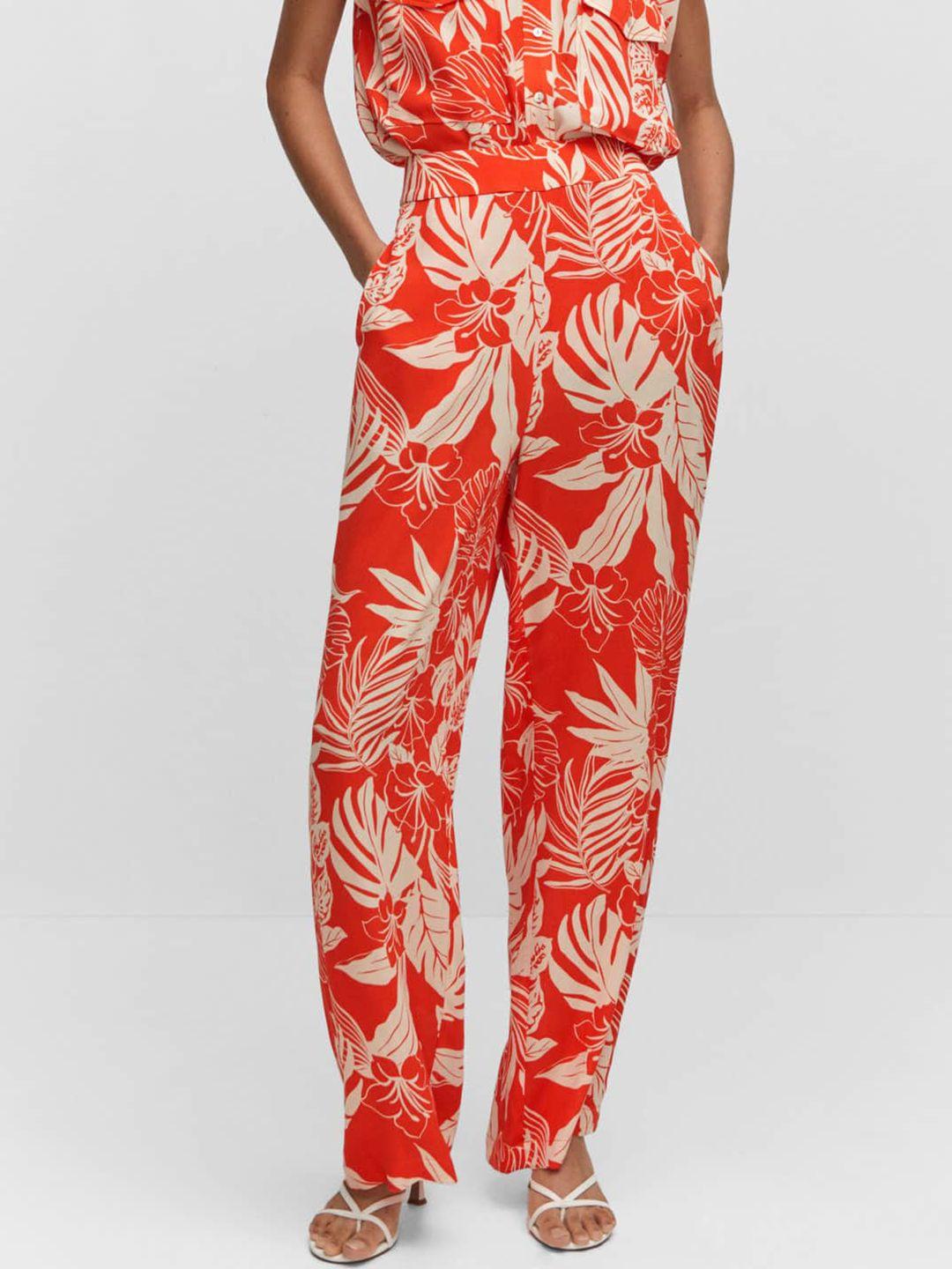 mango women tropical printed high-rise trousers