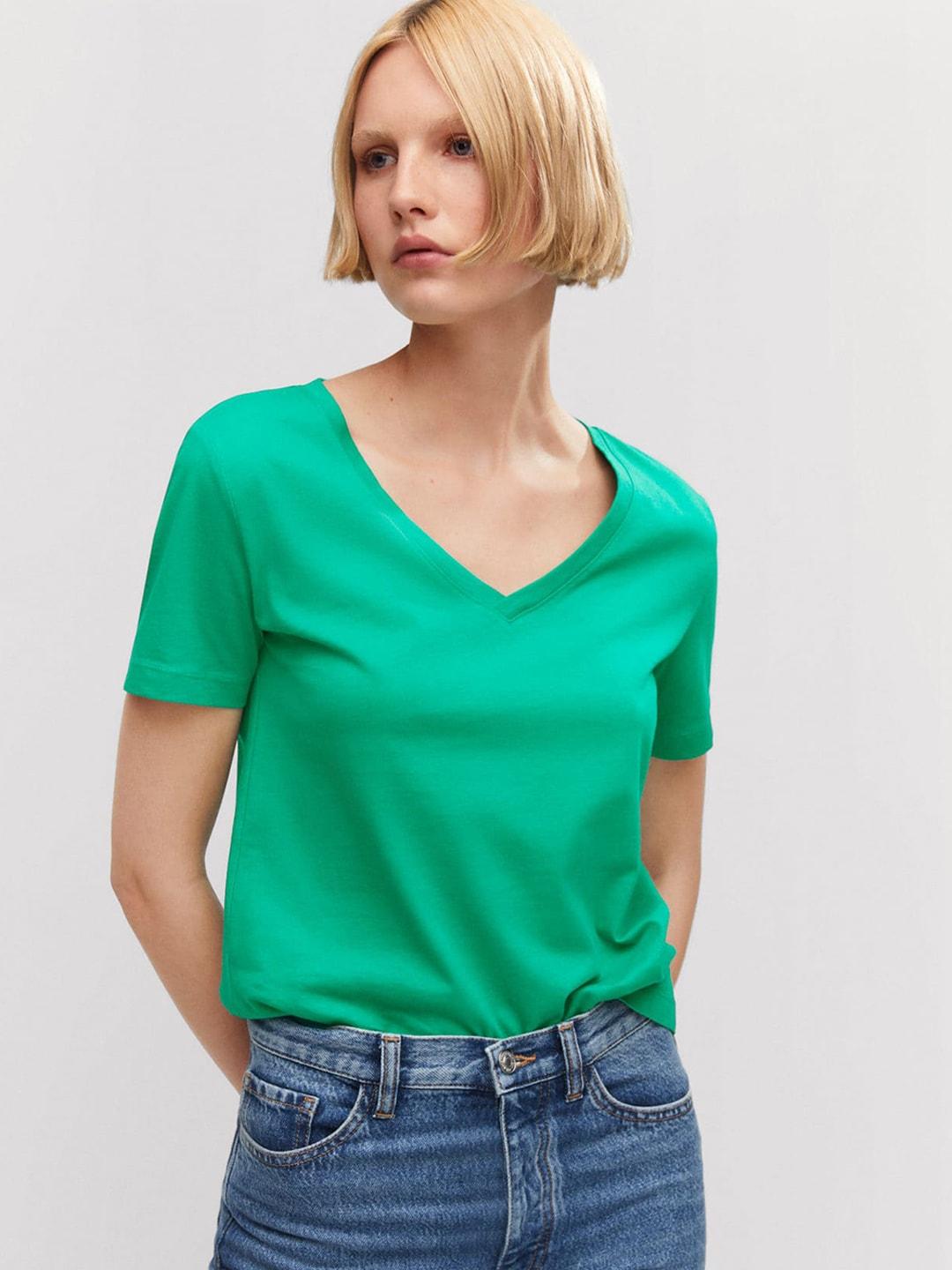 mango women v-neck pure cotton t-shirt