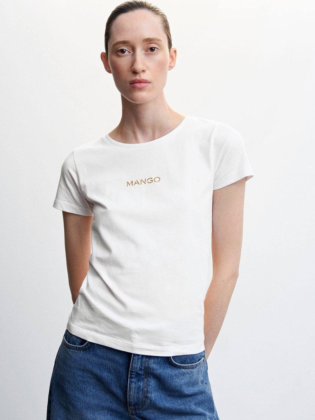 mango  brand logo printed pure cotton t-shirt