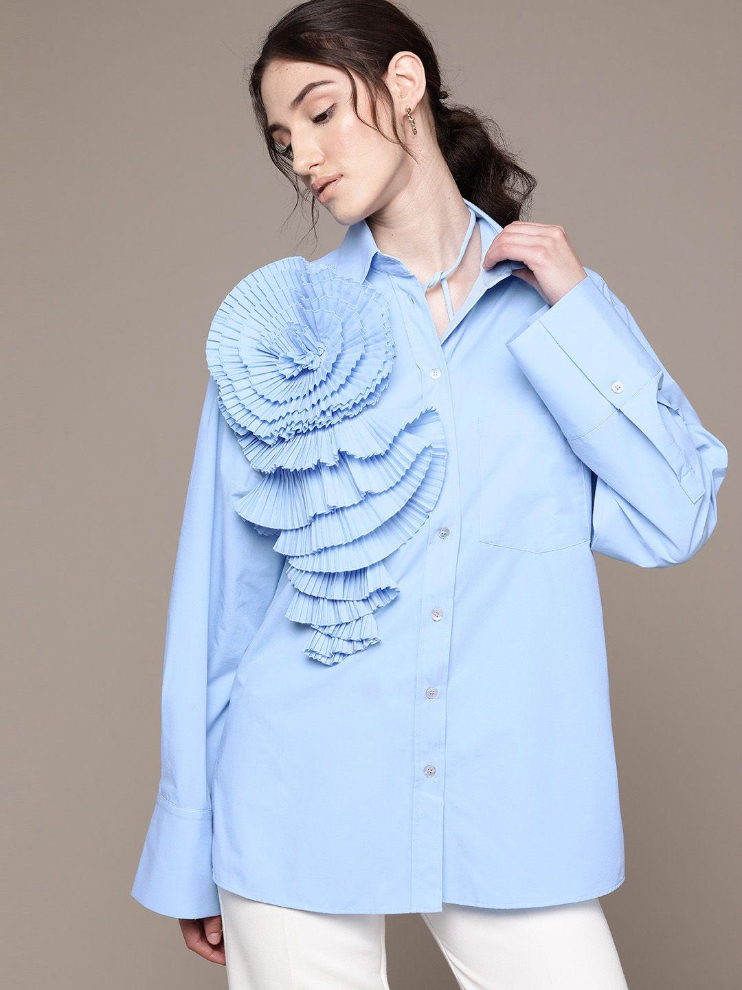 mango accordion pleated ruffles opaque casual shirt