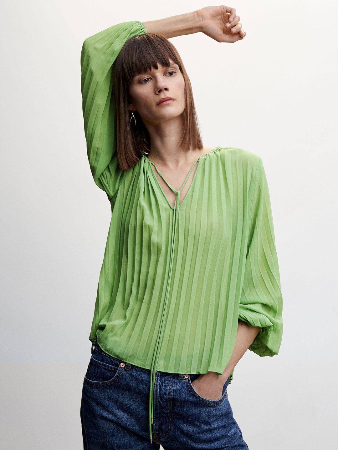 mango accordion pleats tie-up neck top