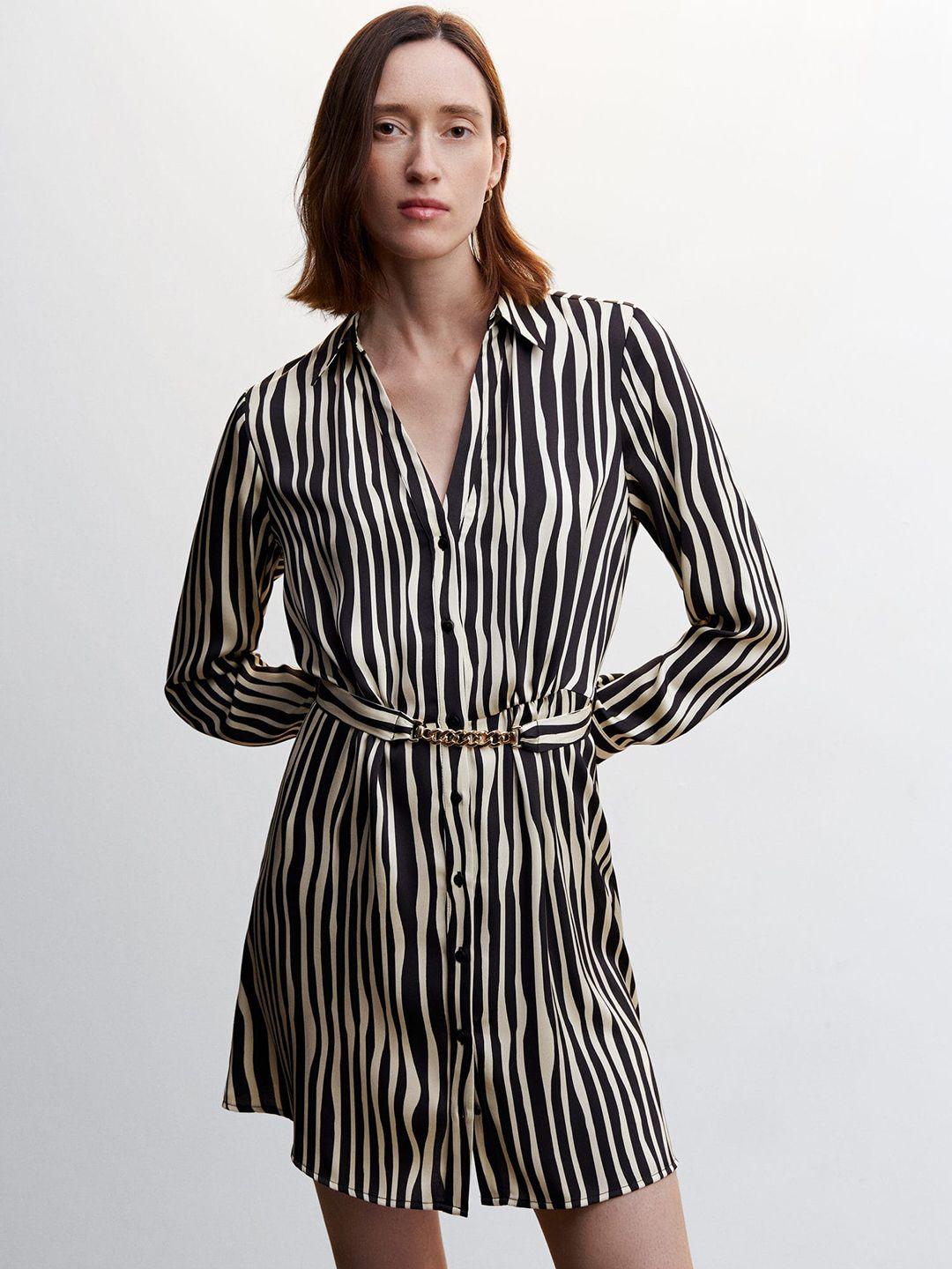 mango animal print satin finish shirt dress with belt