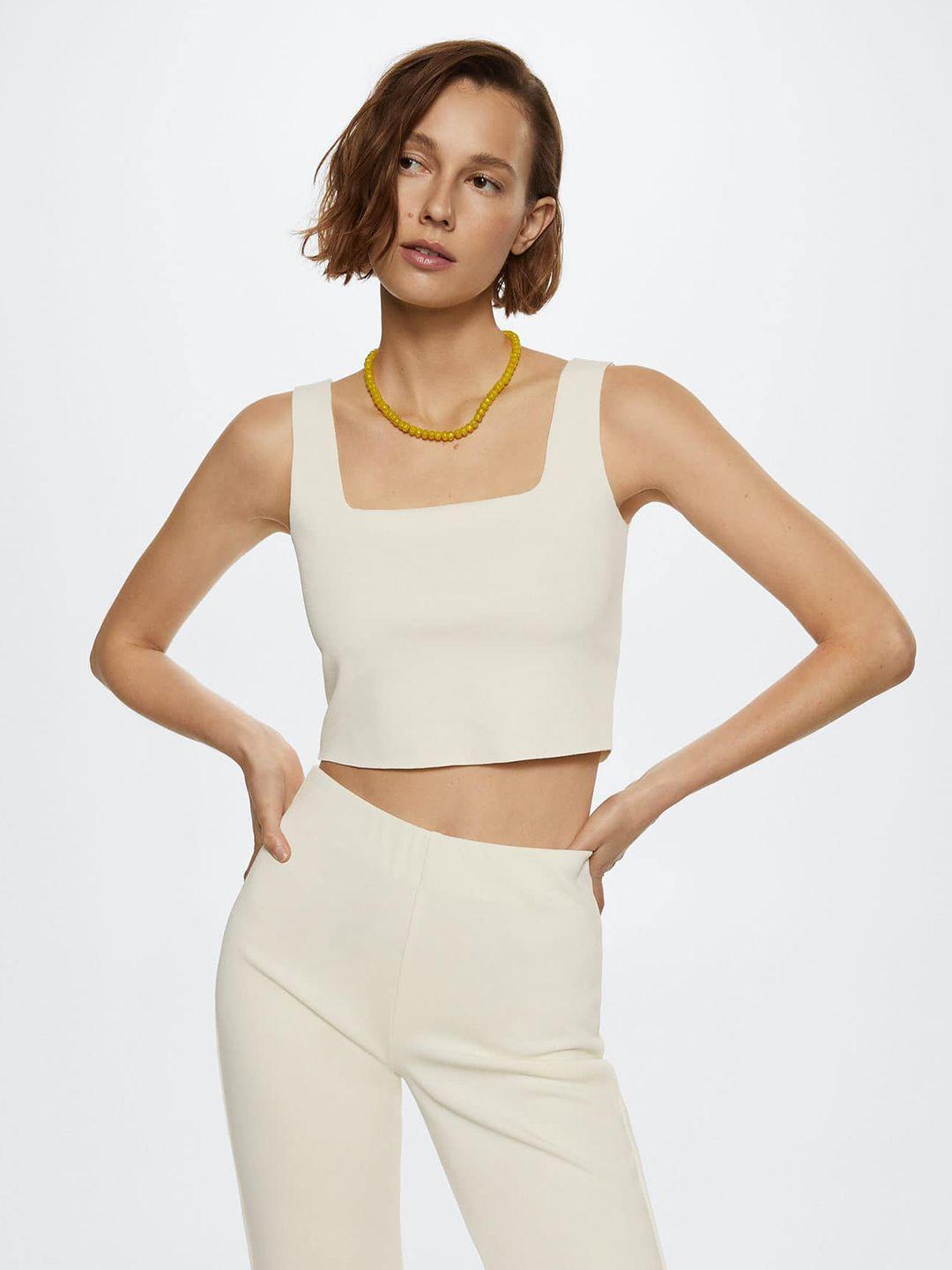 mango beige square neck crop top