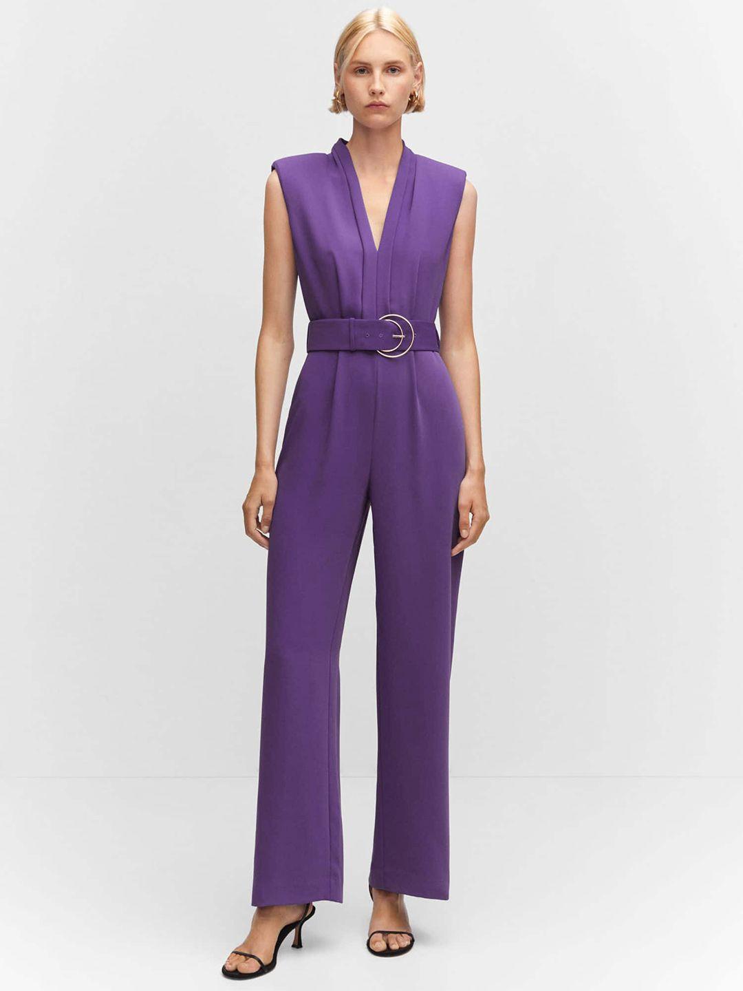 mango belted v-neck basic jumpsuit