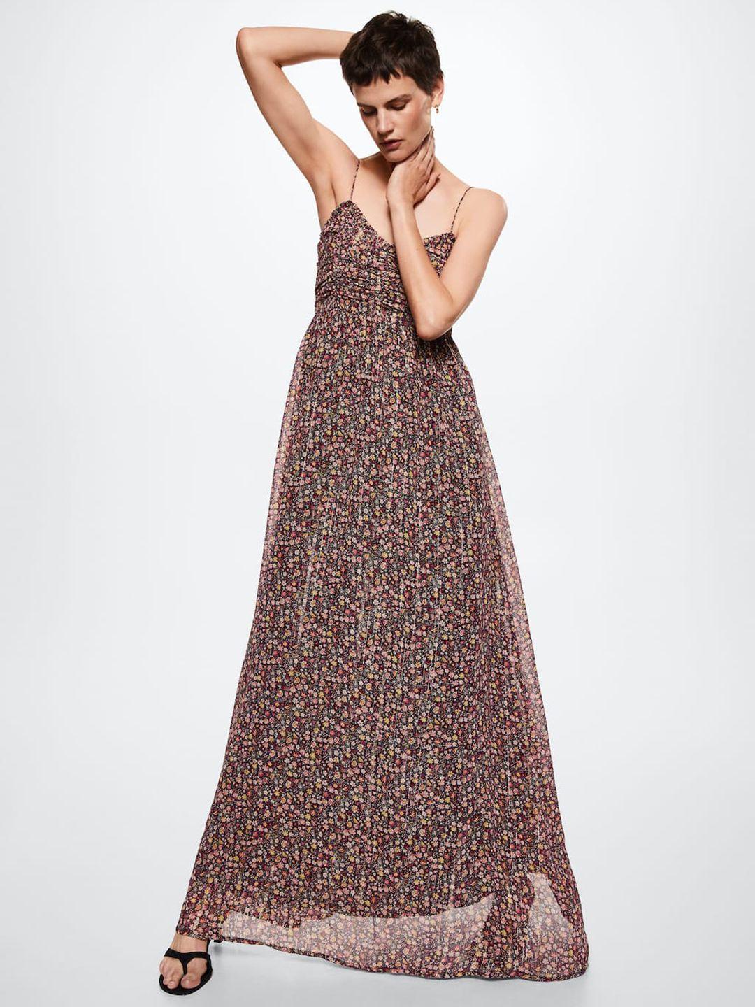 mango black & pink floral empire maxi sustainable dress