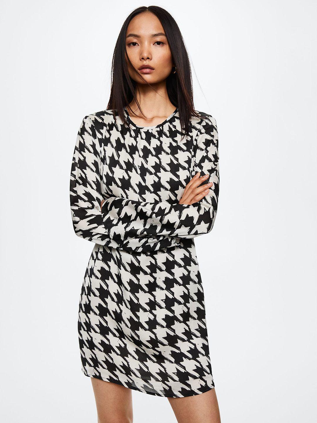 mango black & white houndstooth printed sheath dress