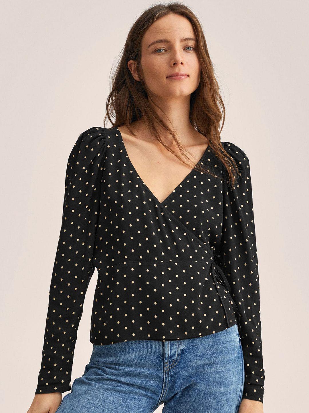 mango black geometric print wrap top