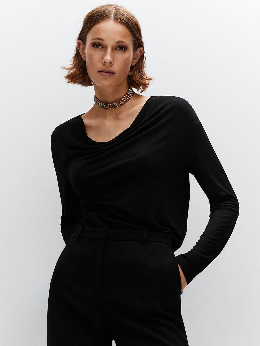 mango black solid cowl neck extended sleeves sustainable top