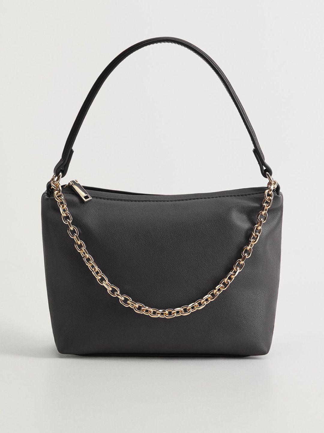 mango black solid handheld bag