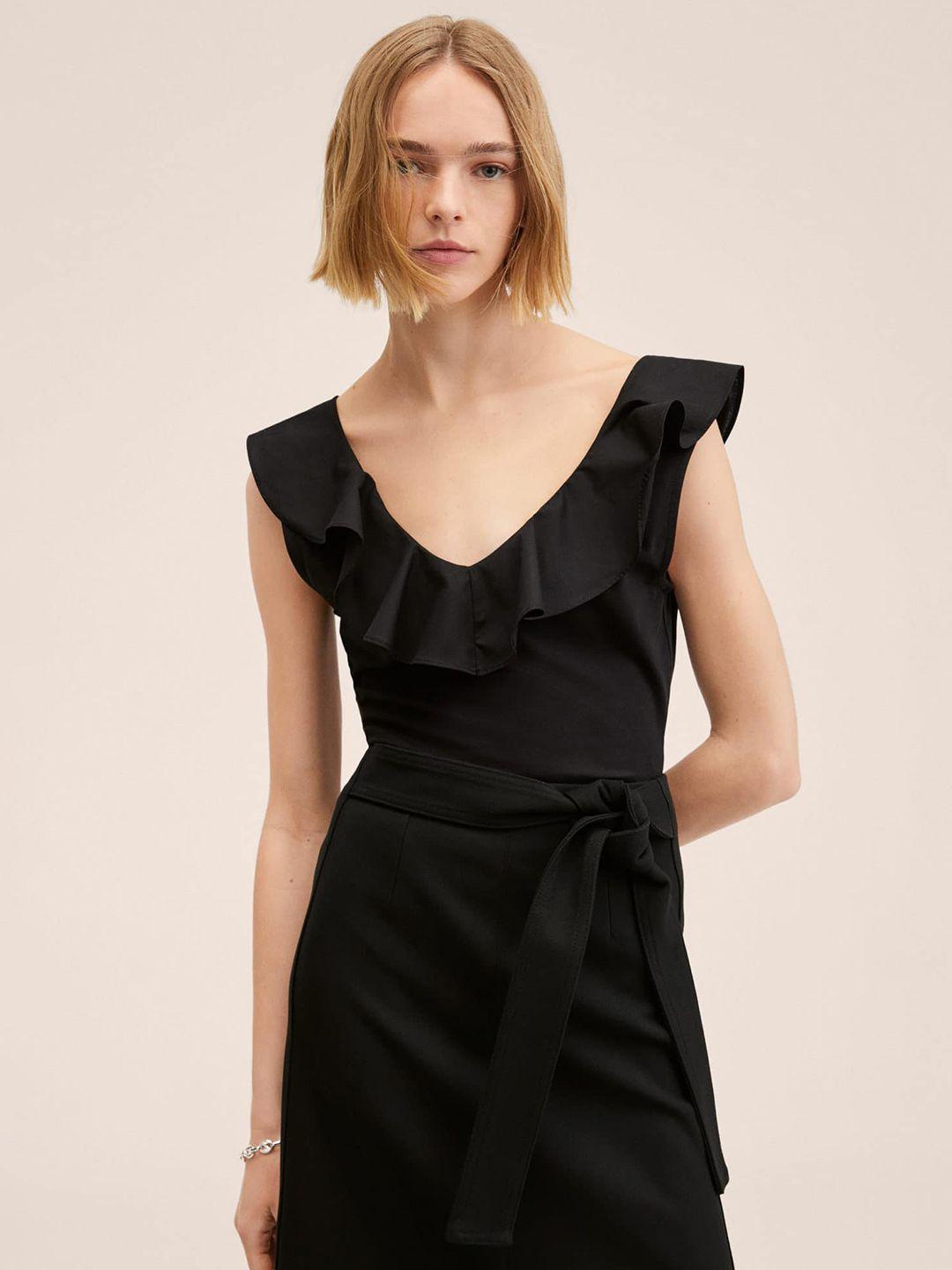 mango black solid ruffles top