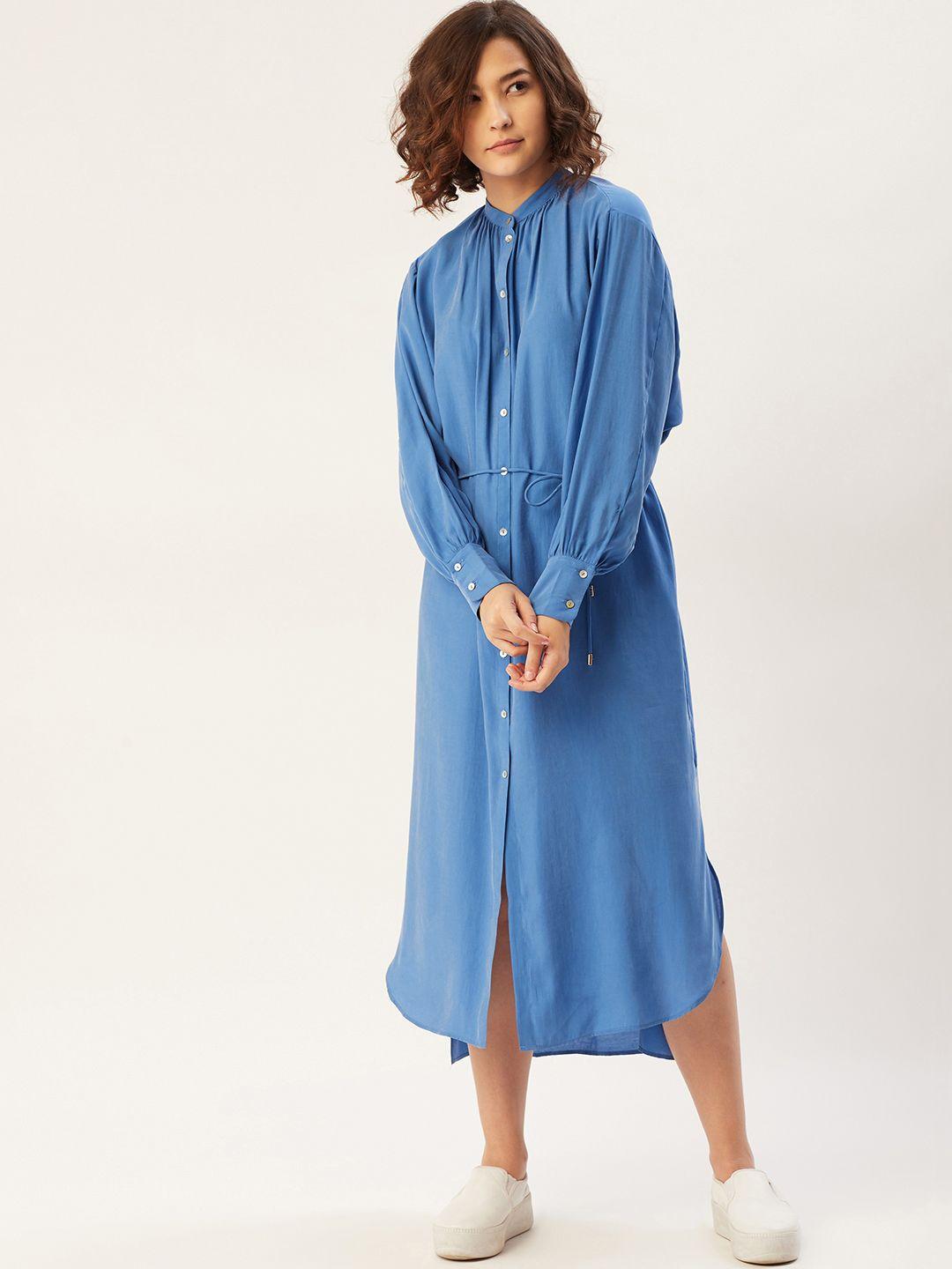 mango blue solid oversized a-line dress