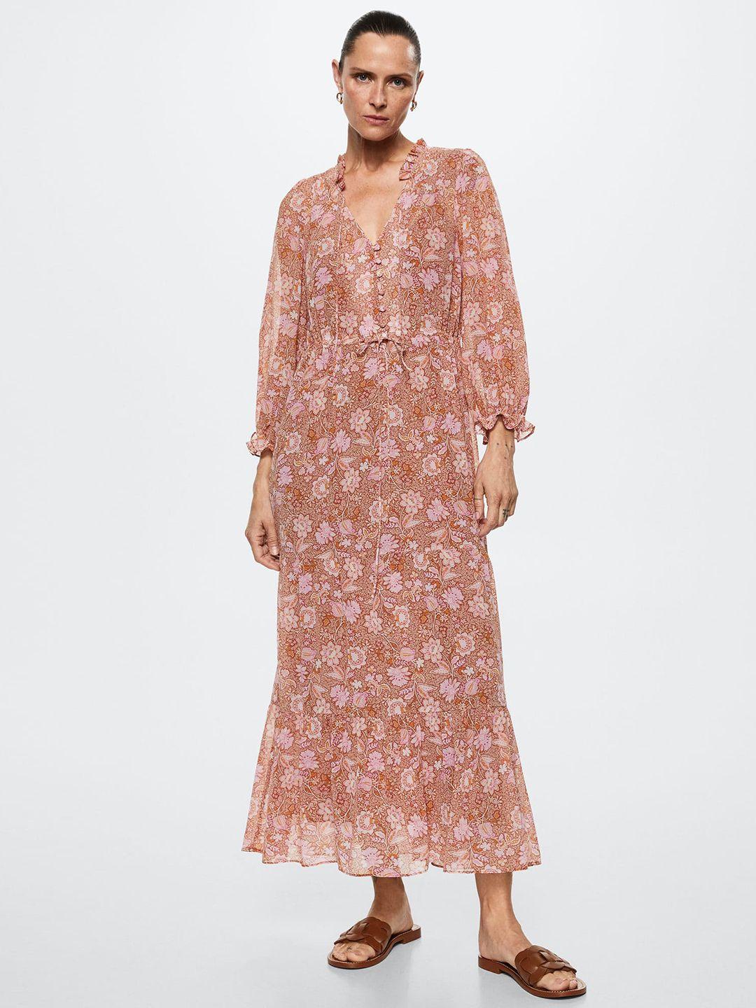 mango brown & pink ethnic motifs maxi dress