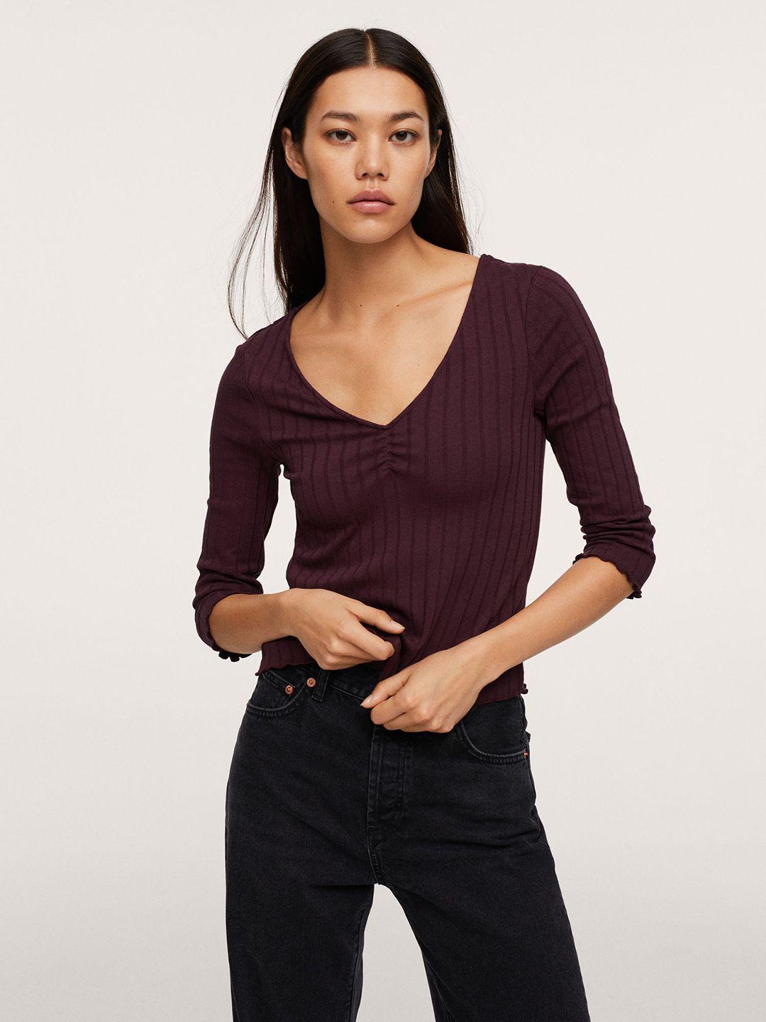 mango burgundy self striped top