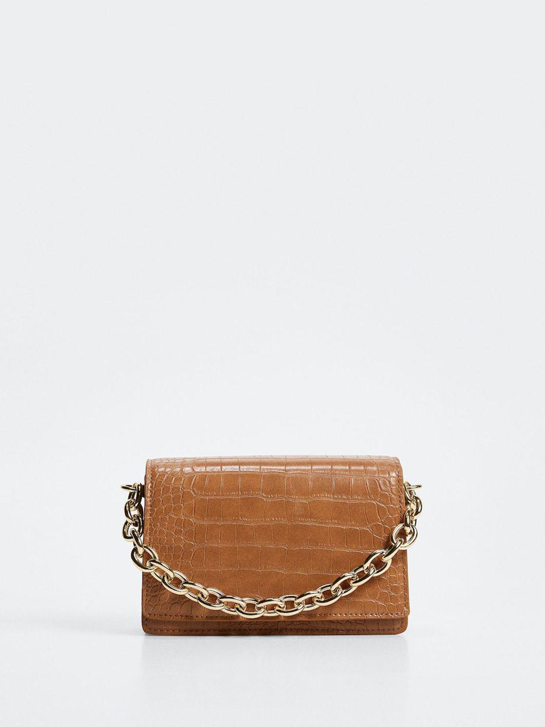 mango camel brown croc textured structured sling bag