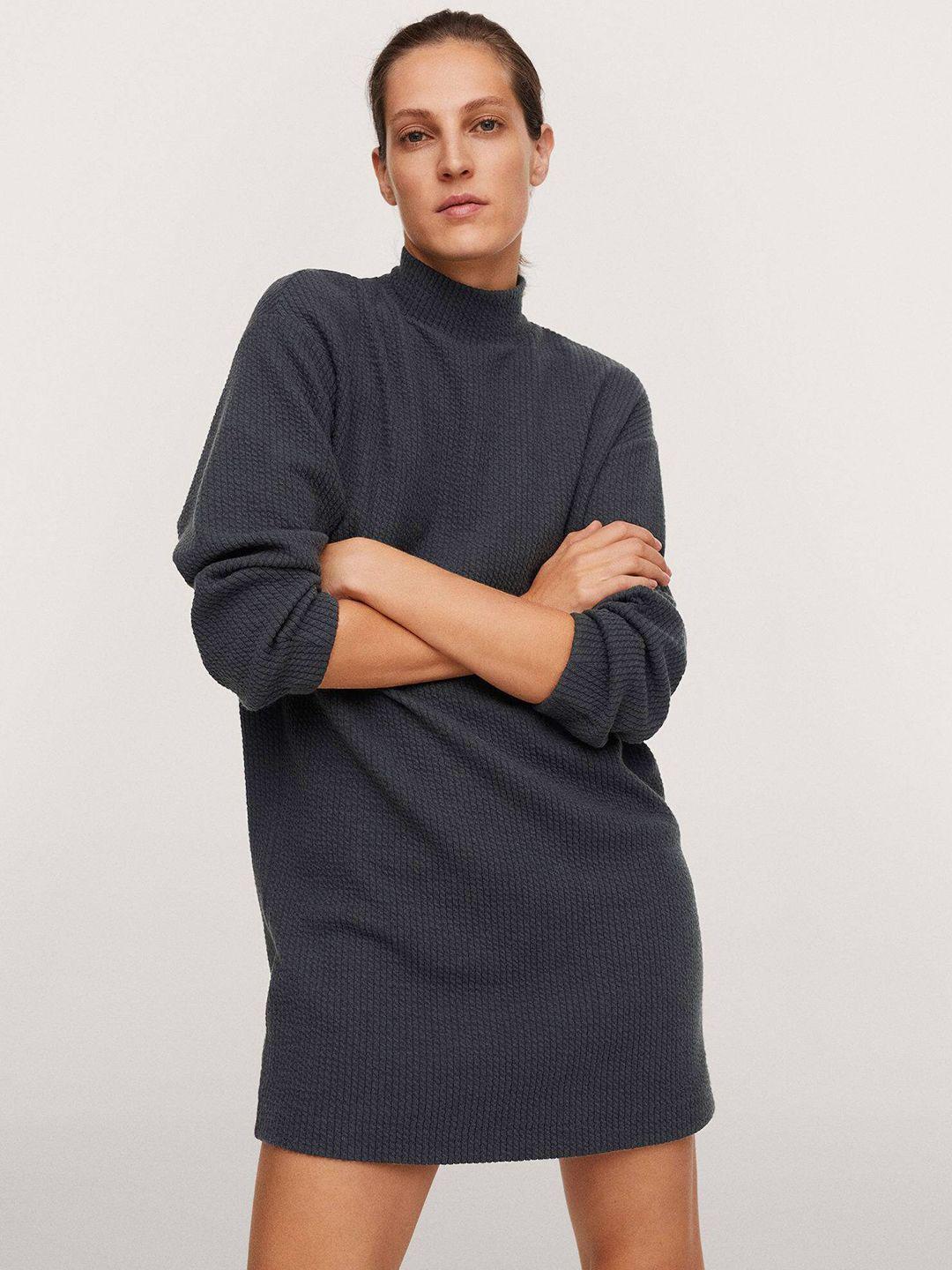 mango charcoal grey self-striped jumper dress