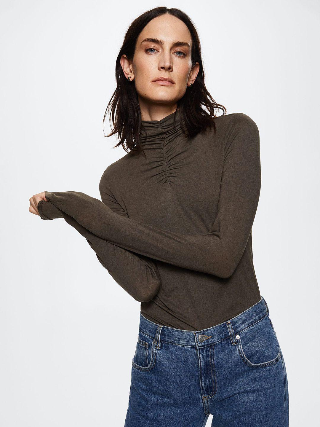mango charcoal grey solid ruched sustainable top