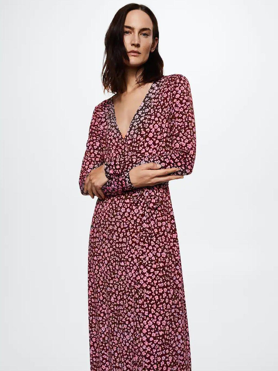 mango coffee brown & pink sustainable printed wrap maxi dress