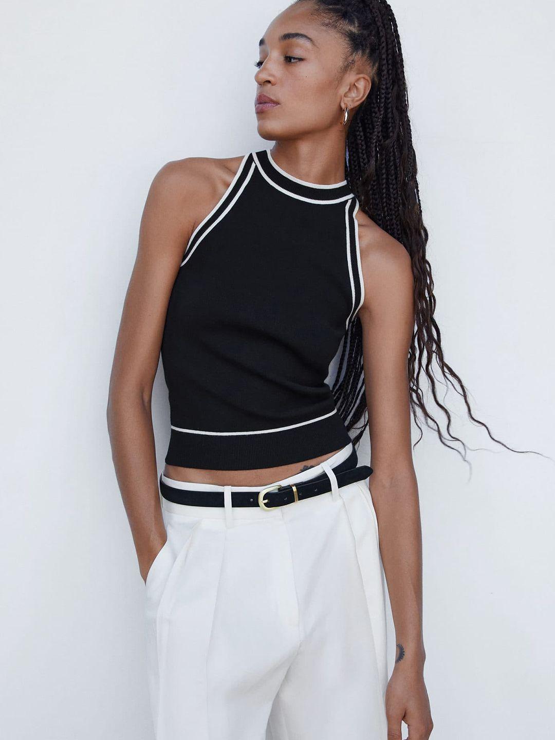mango contrast detail knitted crop top