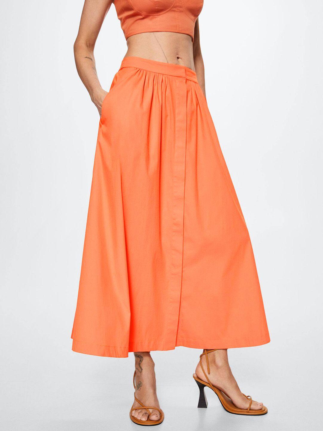 mango coral orange solid flared maxi skirt