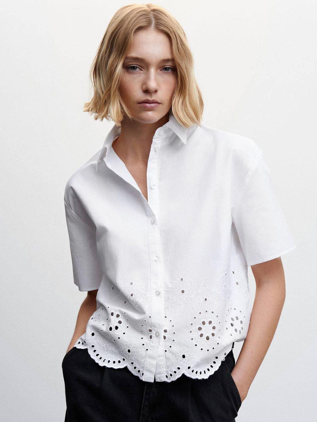 mango cotton schiffli scalloped hem shirt