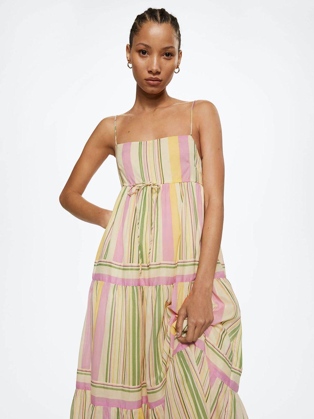 mango cream-coloured & green striped a-line maxi dress