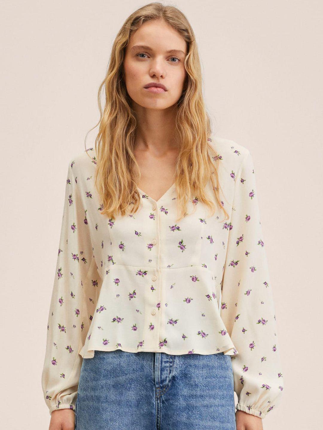 mango cream-coloured & violet floral print top