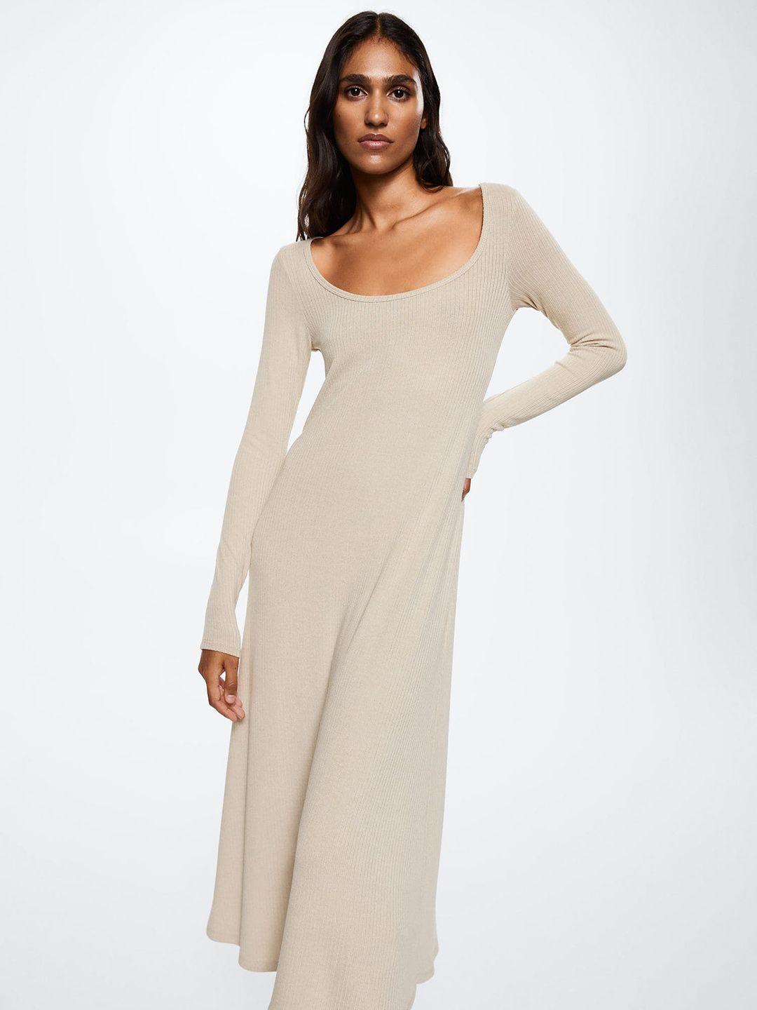 mango cream-coloured ribbed a-line sustainable midi dress