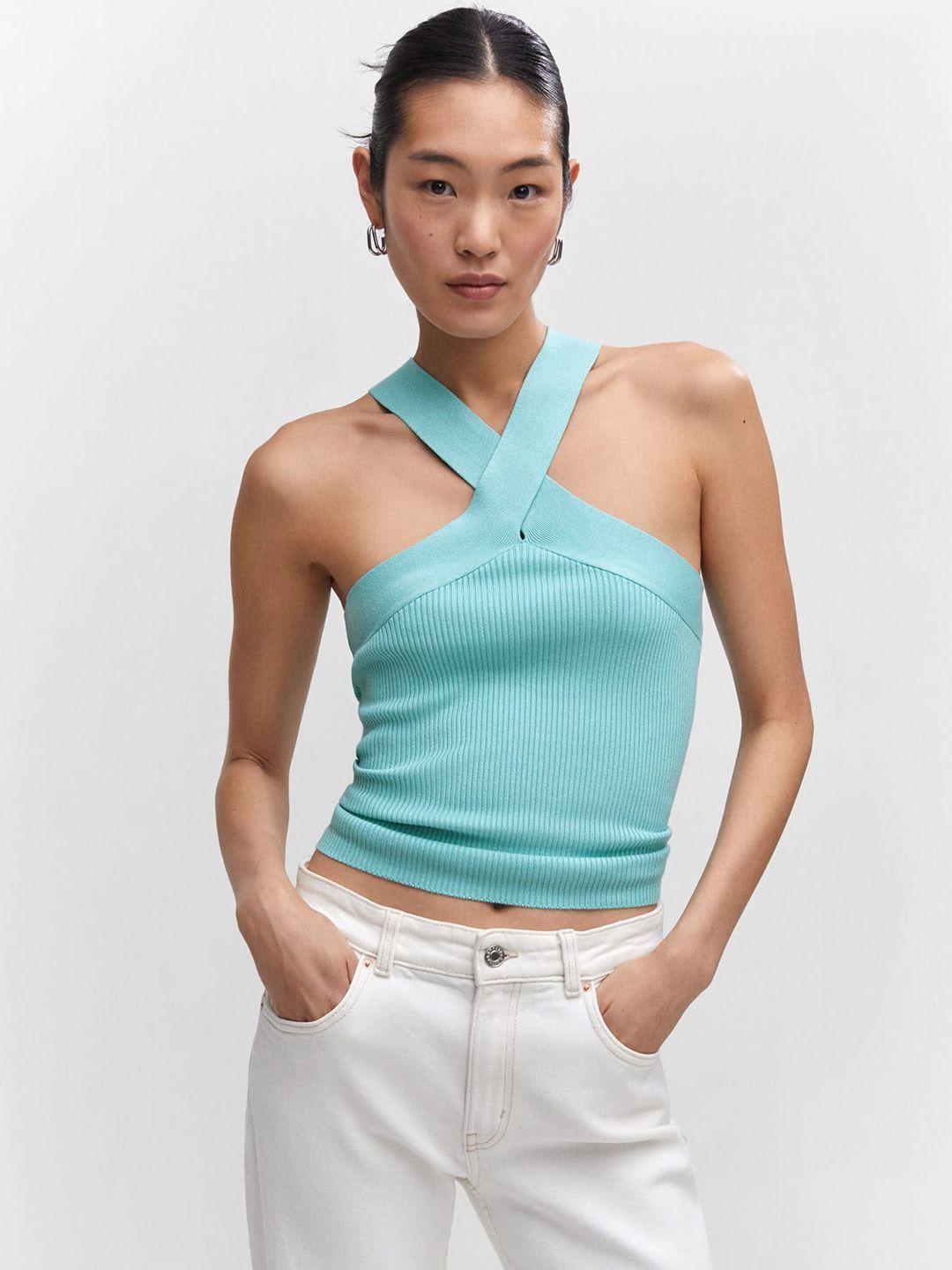 mango cross-halter neck knitted top