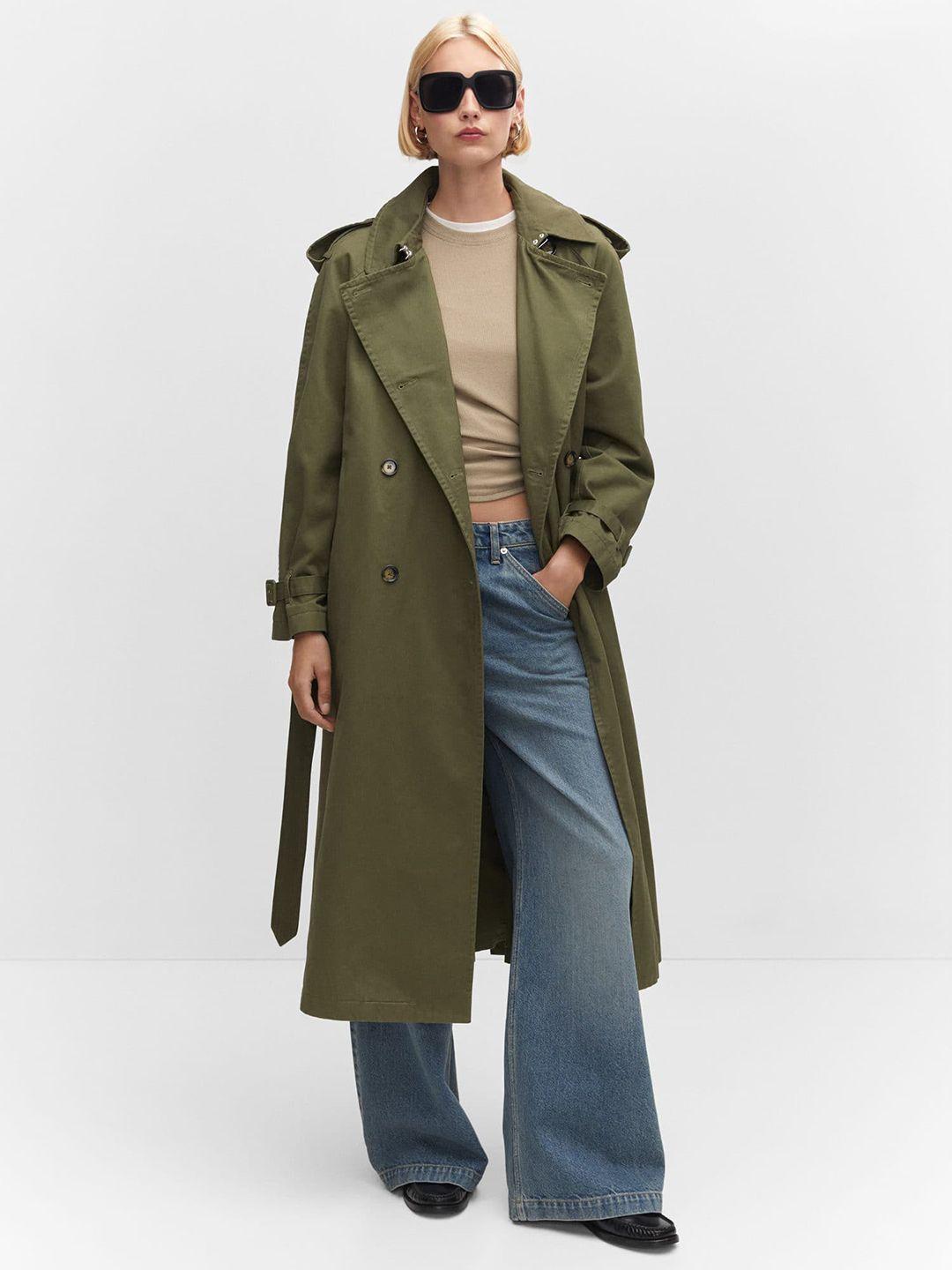 mango double-breasted pure cotton belted detail longline trench coat with shoulder tabs