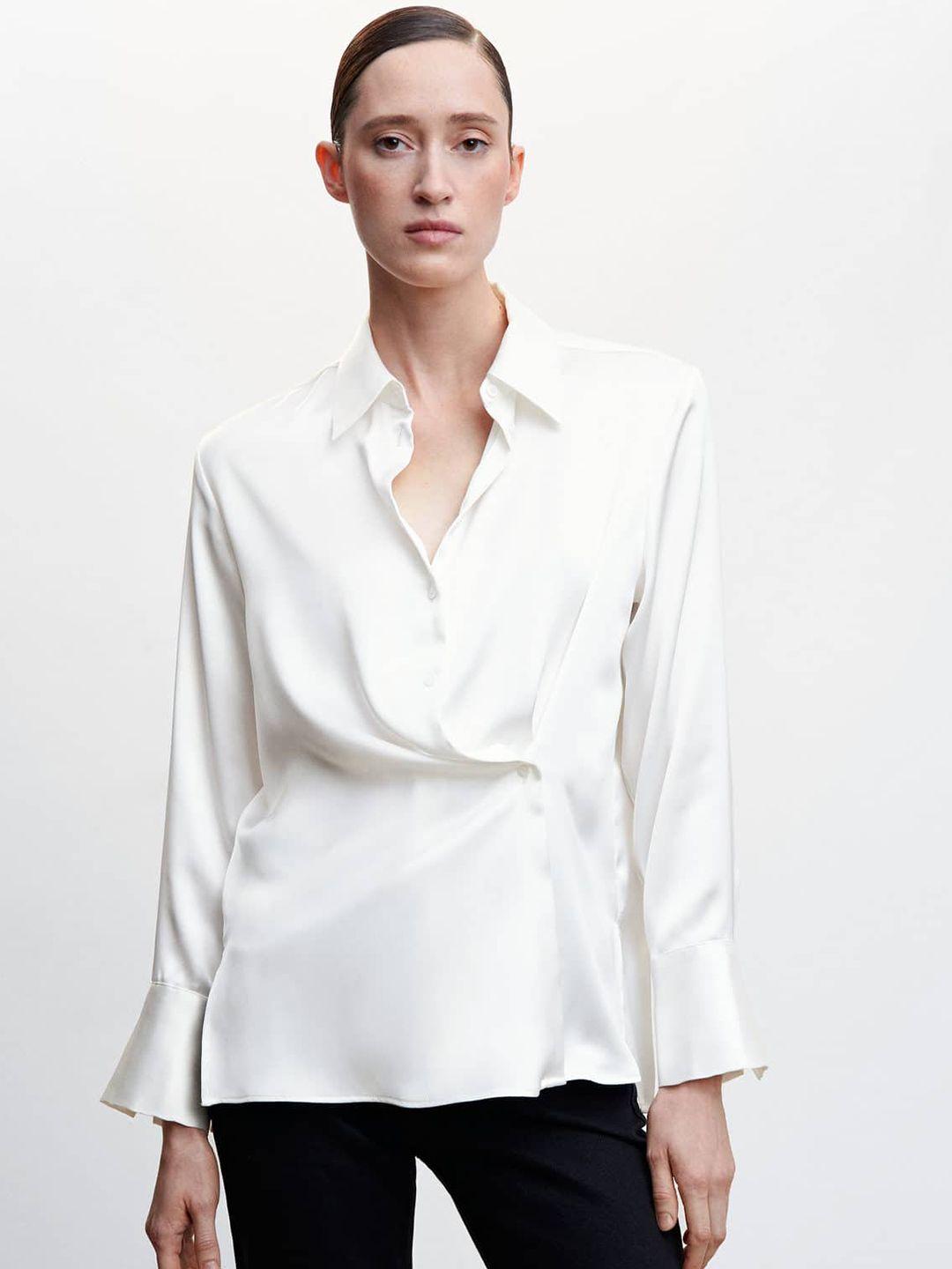 mango draped detail satin casual shirt