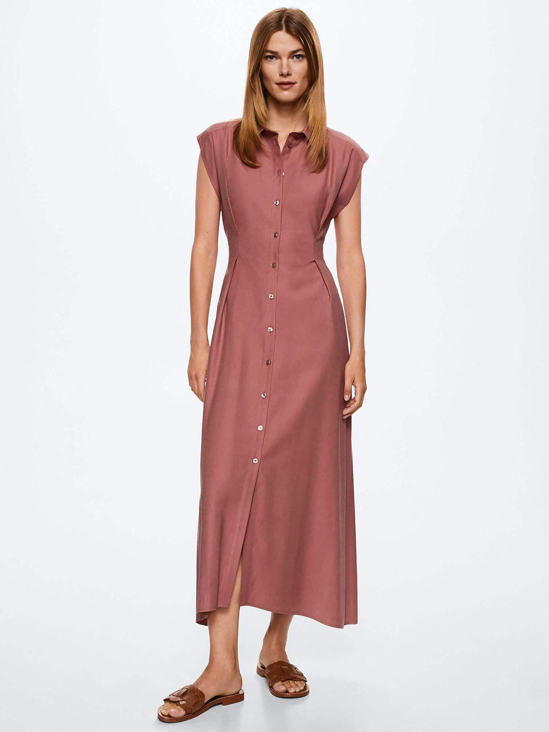 mango dusty pink solid shirt midi sustainable dress